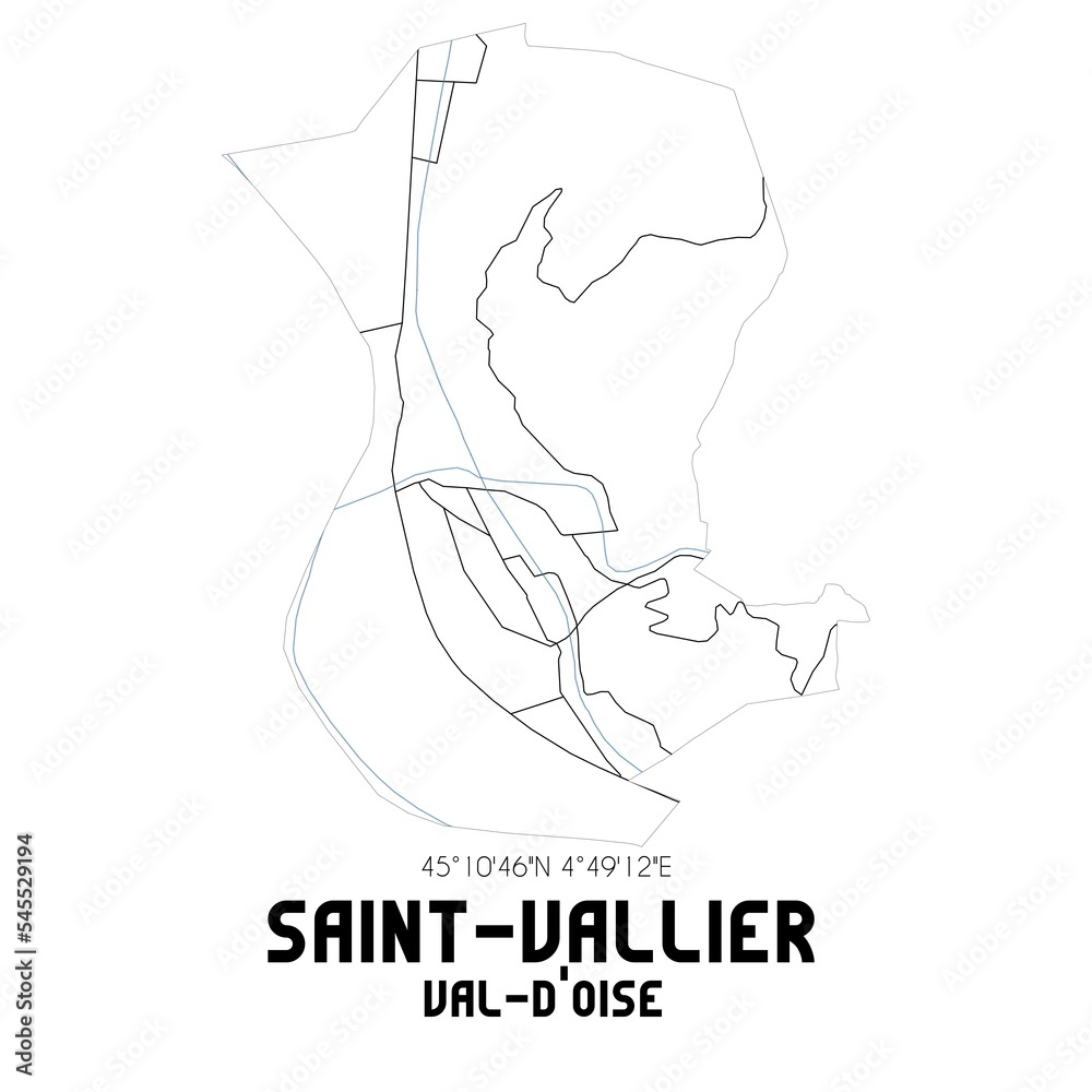 SAINT-VALLIER Val-d'Oise. Minimalistic street map with black and white lines.