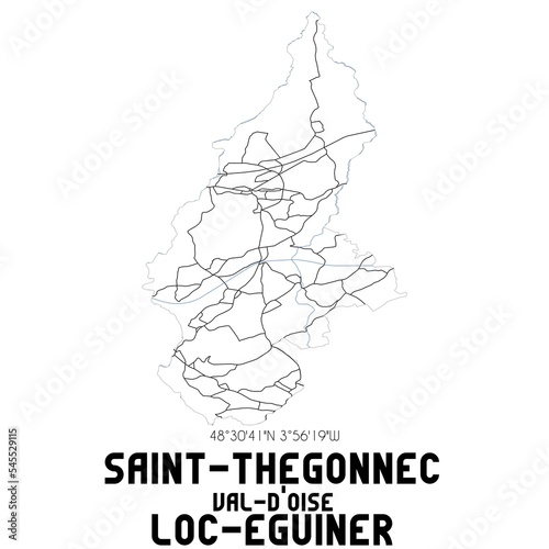 SAINT-THEGONNEC LOC-EGUINER Val-d'Oise. Minimalistic street map with black and white lines.