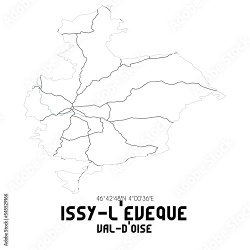 ISSY-L EVEQUE Val-d Oise. Minimalistic street map with black and white lines.