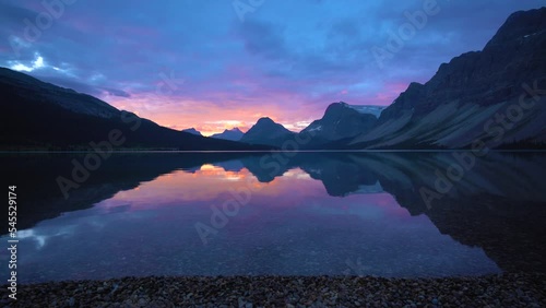 Pristine Mountain Lake At Sunset With Perfect Reflection