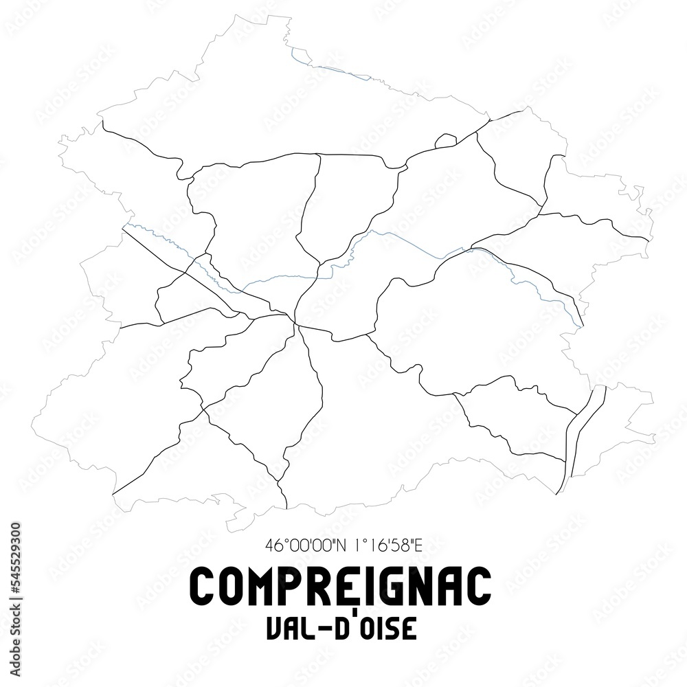 COMPREIGNAC Val-d'Oise. Minimalistic street map with black and white lines.