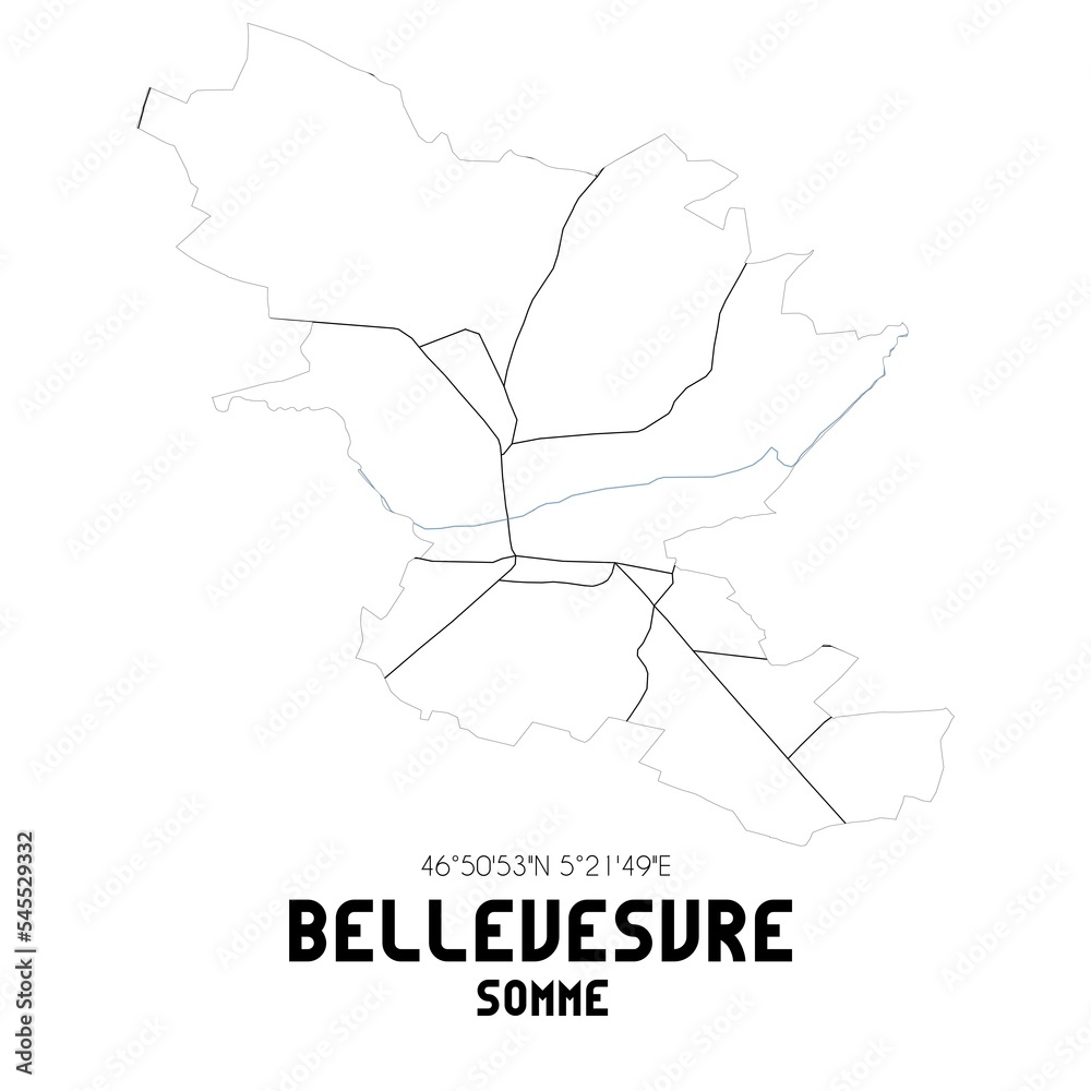 BELLEVESVRE Somme. Minimalistic street map with black and white lines.
