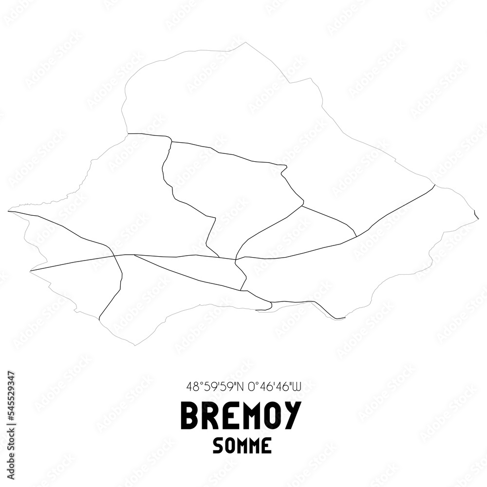 BREMOY Somme. Minimalistic street map with black and white lines.