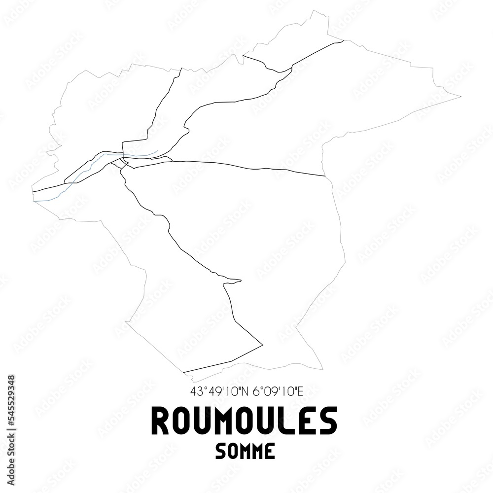 ROUMOULES Somme. Minimalistic street map with black and white lines.