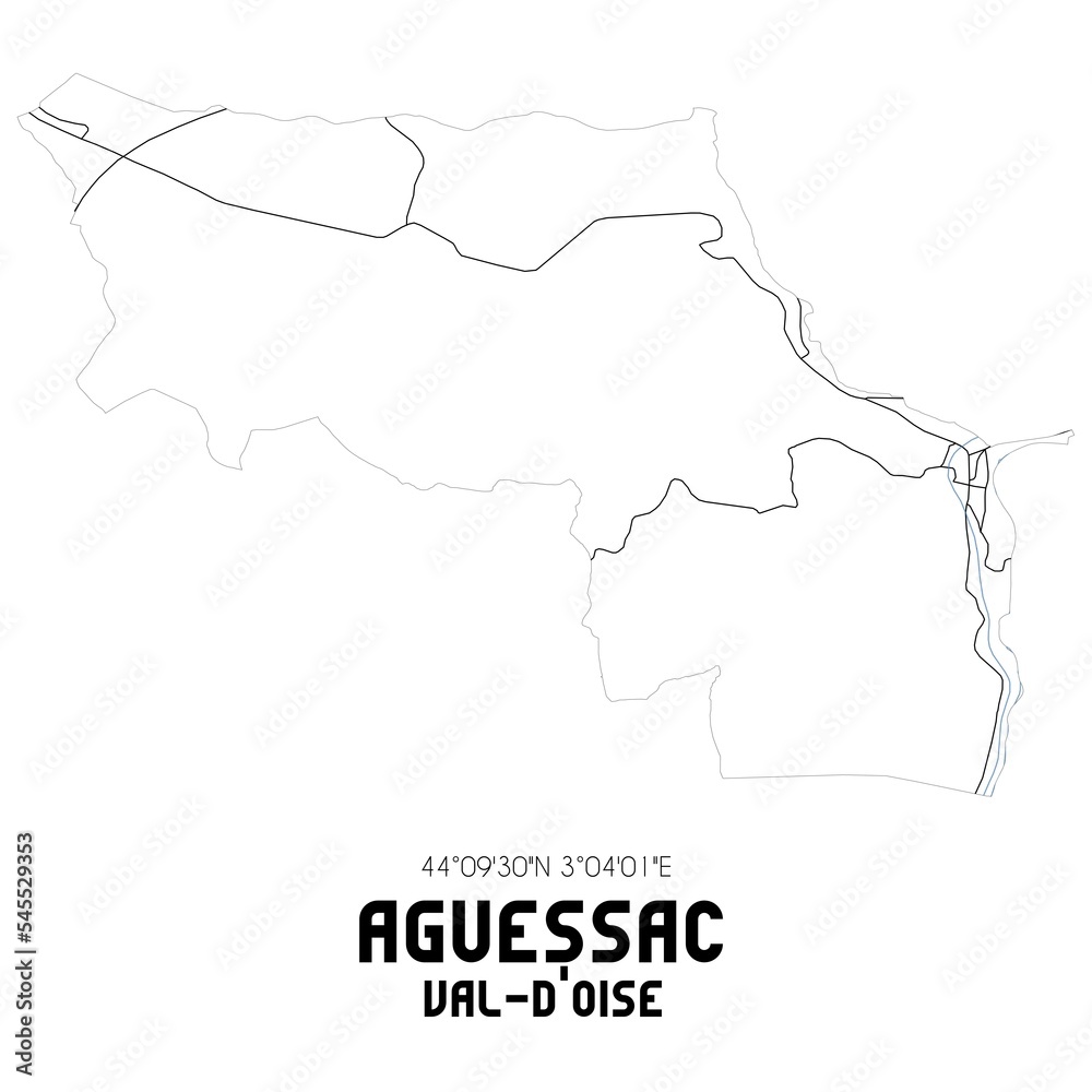 AGUESSAC Val-d'Oise. Minimalistic street map with black and white lines.
