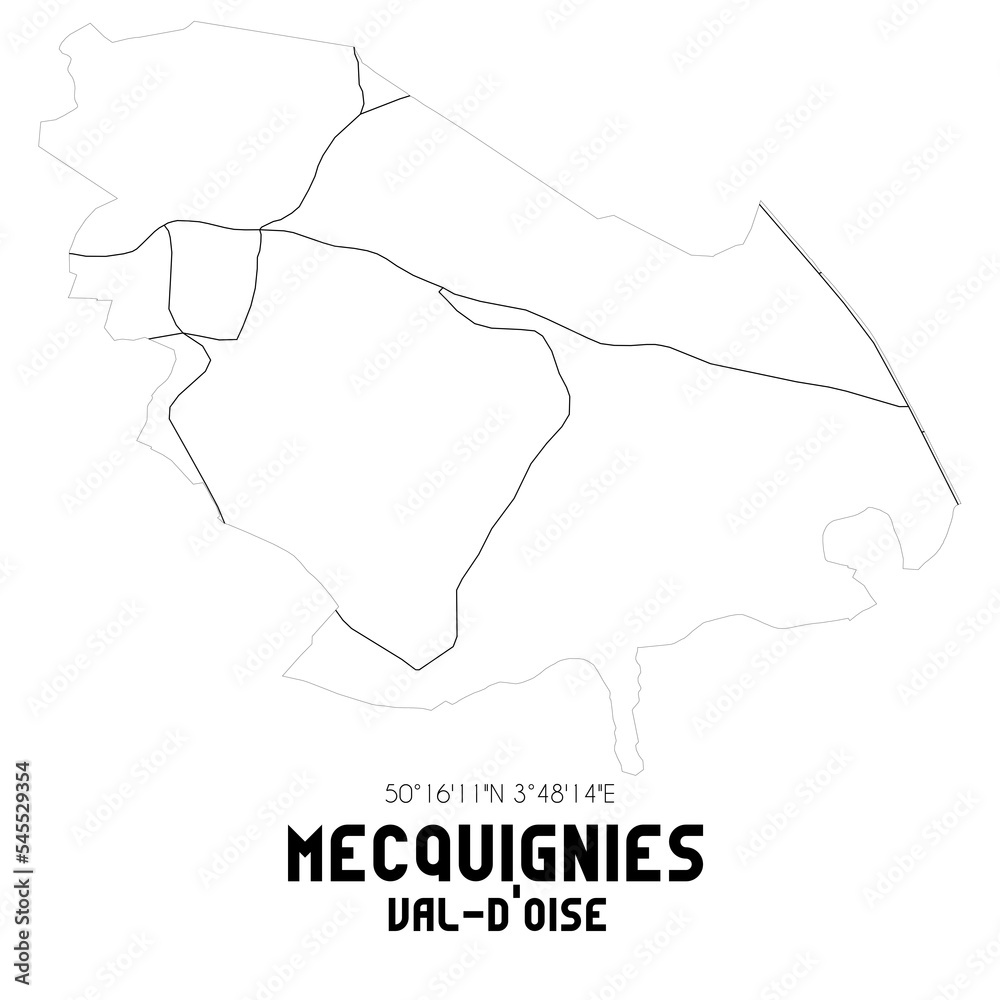 MECQUIGNIES Val-d'Oise. Minimalistic street map with black and white lines. MECQUIGNIES Val-d'Oise. Minimalistic street map with black and white lines.