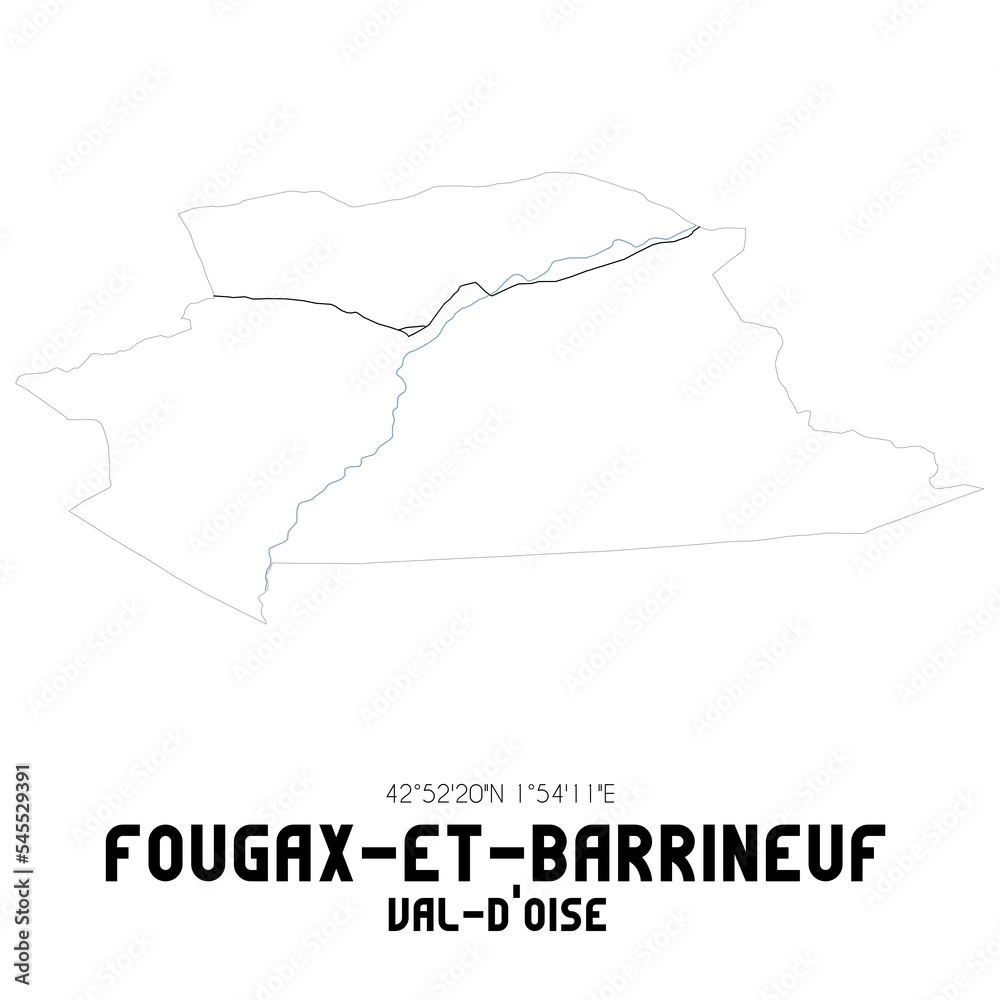 FOUGAX-ET-BARRINEUF Val-d'Oise. Minimalistic street map with black and white lines.