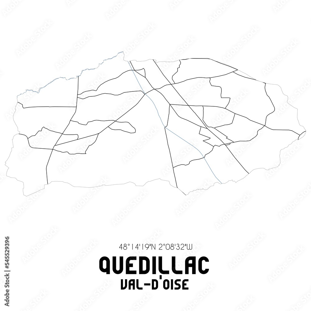 QUEDILLAC Val-d'Oise. Minimalistic street map with black and white lines.