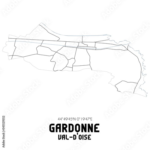 GARDONNE Val-d'Oise. Minimalistic street map with black and white lines. photo