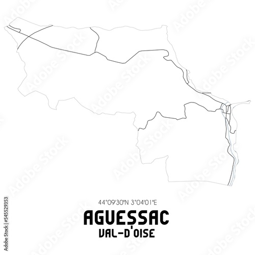 AGUESSAC Val-d Oise. Minimalistic street map with black and white lines.