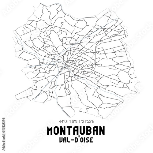 MONTAUBAN Val-d'Oise. Minimalistic street map with black and white lines.