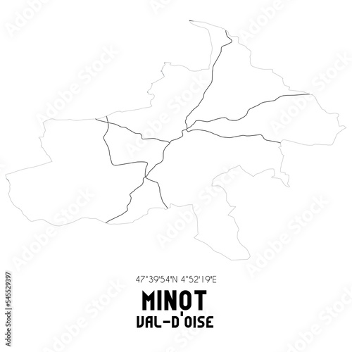 MINOT Val-d'Oise. Minimalistic street map with black and white lines.
