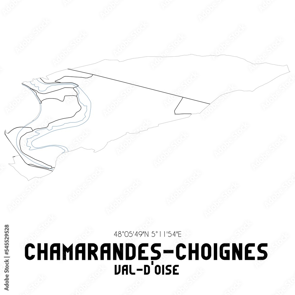 CHAMARANDES-CHOIGNES Val-d'Oise. Minimalistic street map with black and white lines. CHAMARANDES-CHOIGNES Val-d'Oise. Minimalistic street map with black and white lines.
