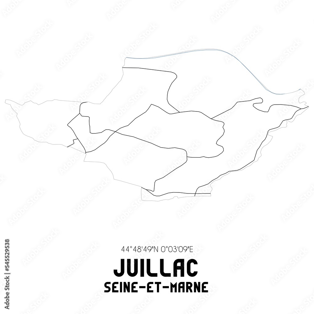 JUILLAC Seine-et-Marne. Minimalistic street map with black and white lines.