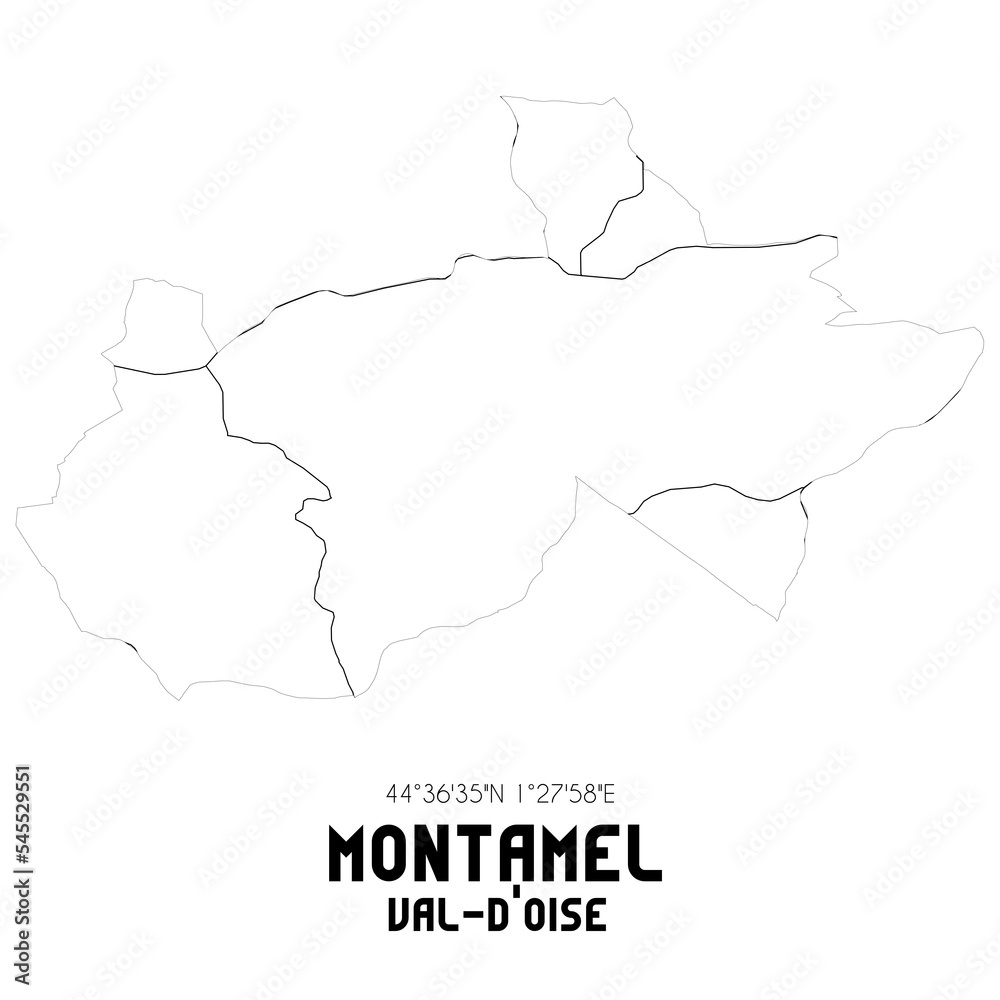 MONTAMEL Val-d'Oise. Minimalistic street map with black and white lines.