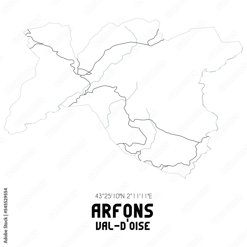 ARFONS Val-d'Oise. Minimalistic street map with black and white lines.