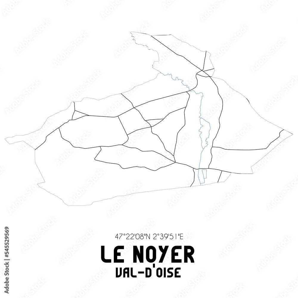 LE NOYER Val-d'Oise. Minimalistic street map with black and white lines.