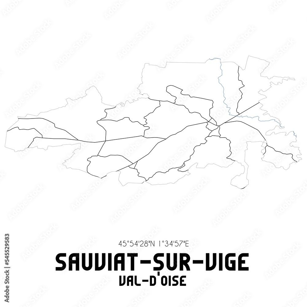 SAUVIAT-SUR-VIGE Val-d'Oise. Minimalistic street map with black and white lines.