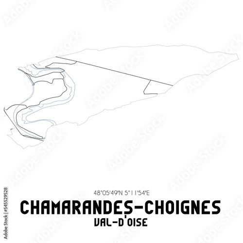 CHAMARANDES-CHOIGNES Val-d Oise. Minimalistic street map with black and white lines.