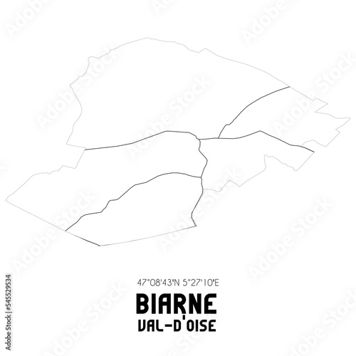 BIARNE Val-d Oise. Minimalistic street map with black and white lines.