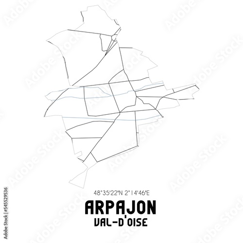 ARPAJON Val-d Oise. Minimalistic street map with black and white lines.