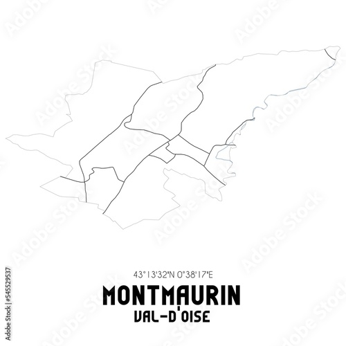 MONTMAURIN Val-d'Oise. Minimalistic street map with black and white lines.