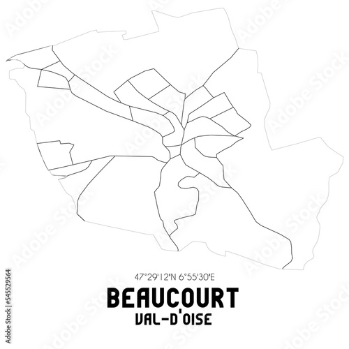 BEAUCOURT Val-d'Oise. Minimalistic street map with black and white lines. photo