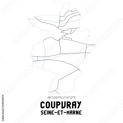 COUPVRAY Seine-et-Marne. Minimalistic street map with black and white lines. photo