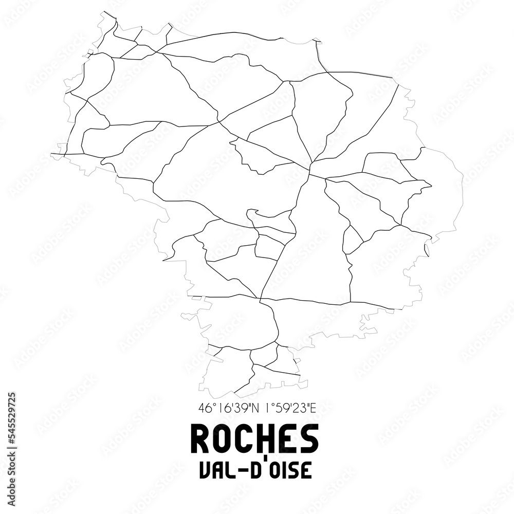 ROCHES Val-d'Oise. Minimalistic street map with black and white lines.