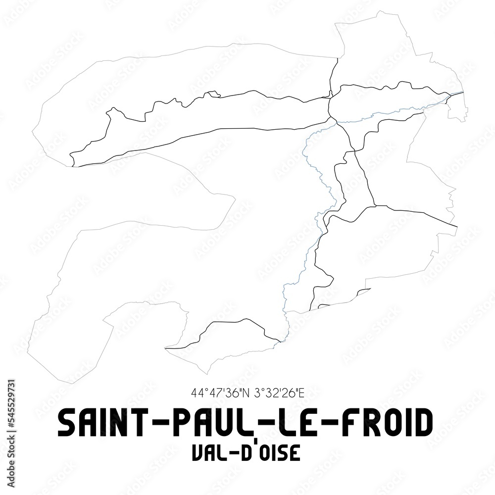 SAINT-PAUL-LE-FROID Val-d'Oise. Minimalistic street map with black and white lines.
