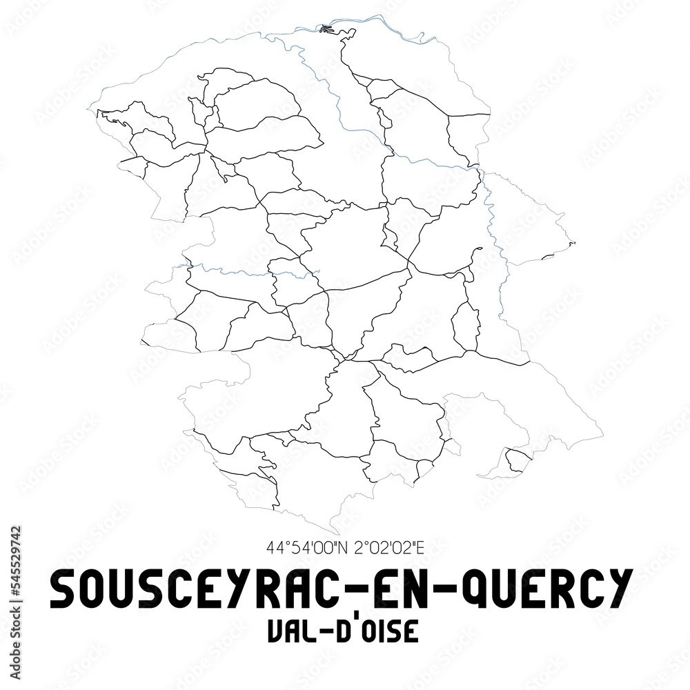 SOUSCEYRAC-EN-QUERCY Val-d'Oise. Minimalistic street map with black and white lines.