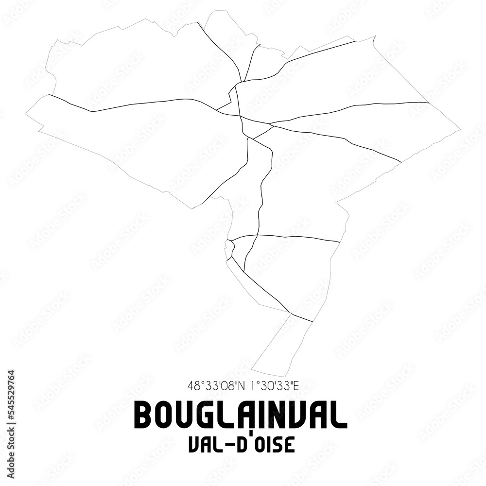 BOUGLAINVAL Val-d'Oise. Minimalistic street map with black and white lines. BOUGLAINVAL Val-d'Oise. Minimalistic street map with black and white lines.