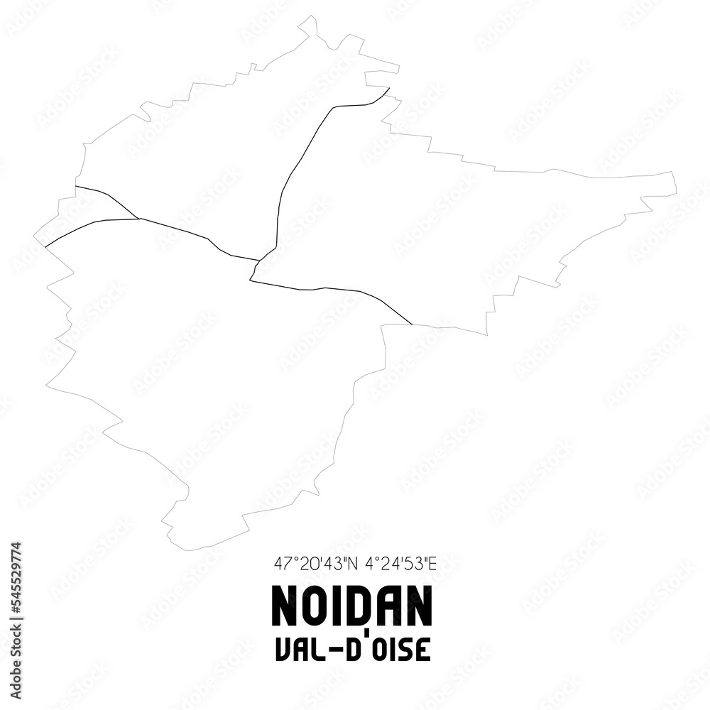 NOIDAN Val-d'Oise. Minimalistic street map with black and white lines.