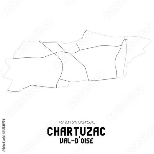 CHARTUZAC Val-d Oise. Minimalistic street map with black and white lines.