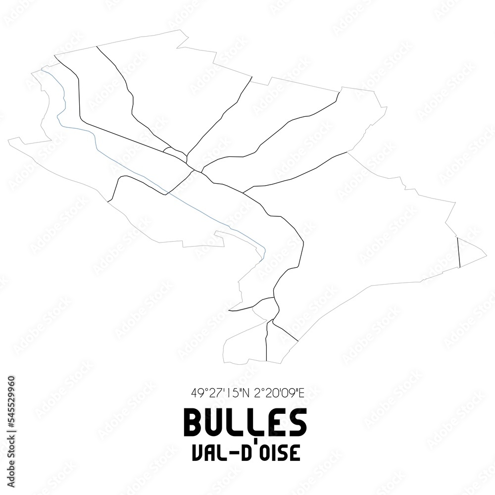 BULLES Val-d'Oise. Minimalistic street map with black and white lines. BULLES Val-d'Oise. Minimalistic street map with black and white lines.
