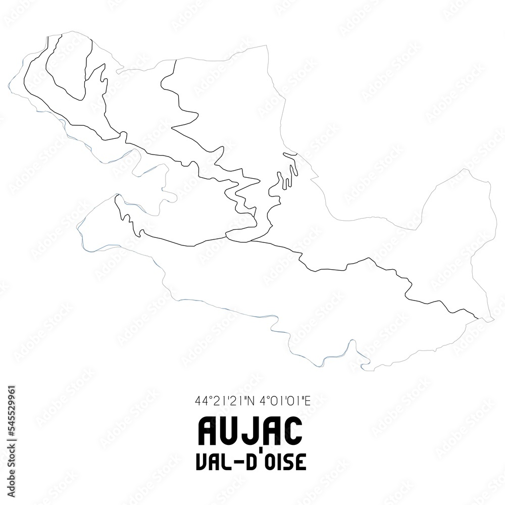 AUJAC Val-d'Oise. Minimalistic street map with black and white lines.