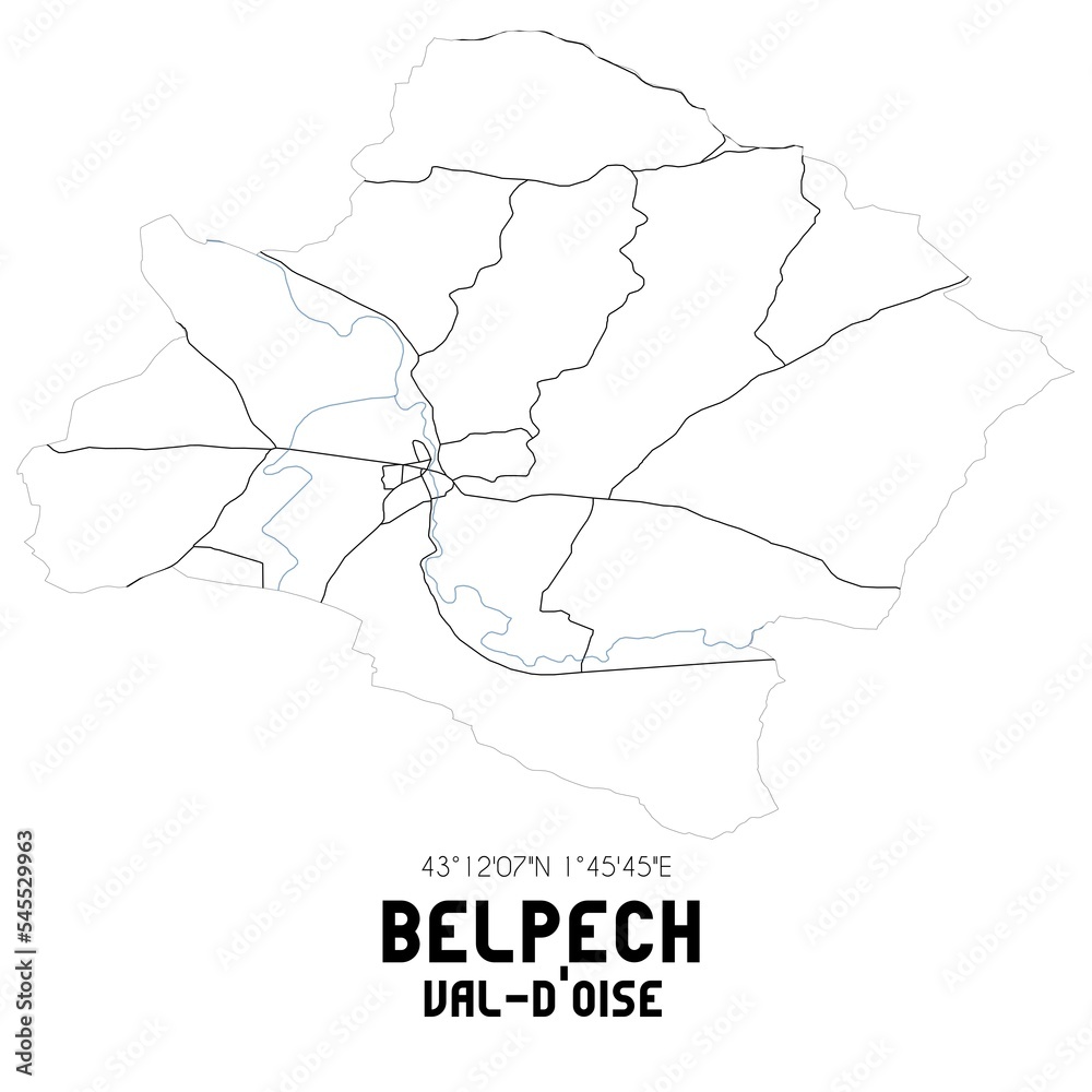 BELPECH Val-d'Oise. Minimalistic street map with black and white lines.