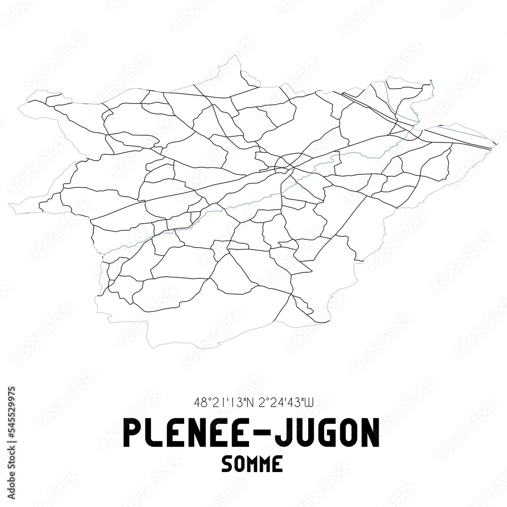 PLENEE-JUGON Somme. Minimalistic street map with black and white lines.