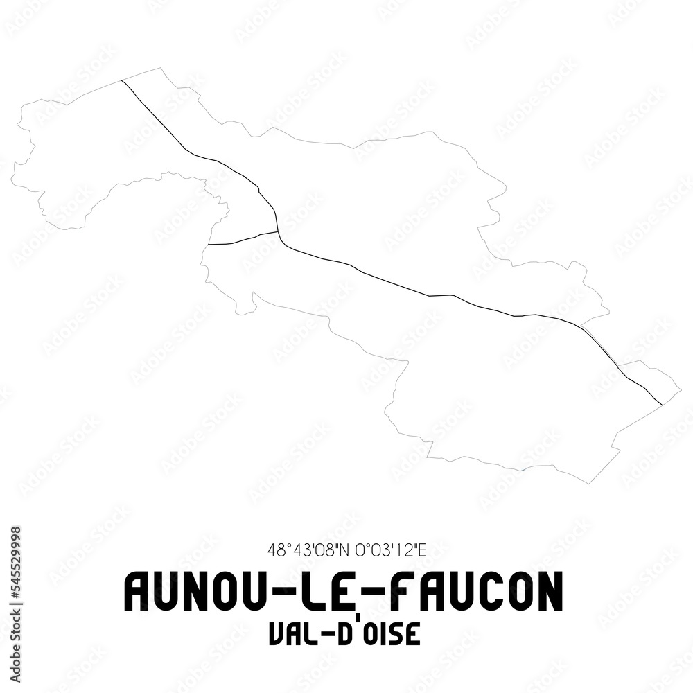 AUNOU-LE-FAUCON Val-d'Oise. Minimalistic street map with black and white lines.