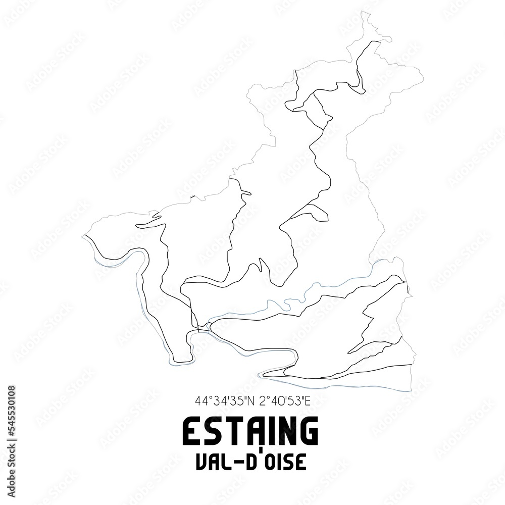ESTAING Val-d'Oise. Minimalistic street map with black and white lines.
