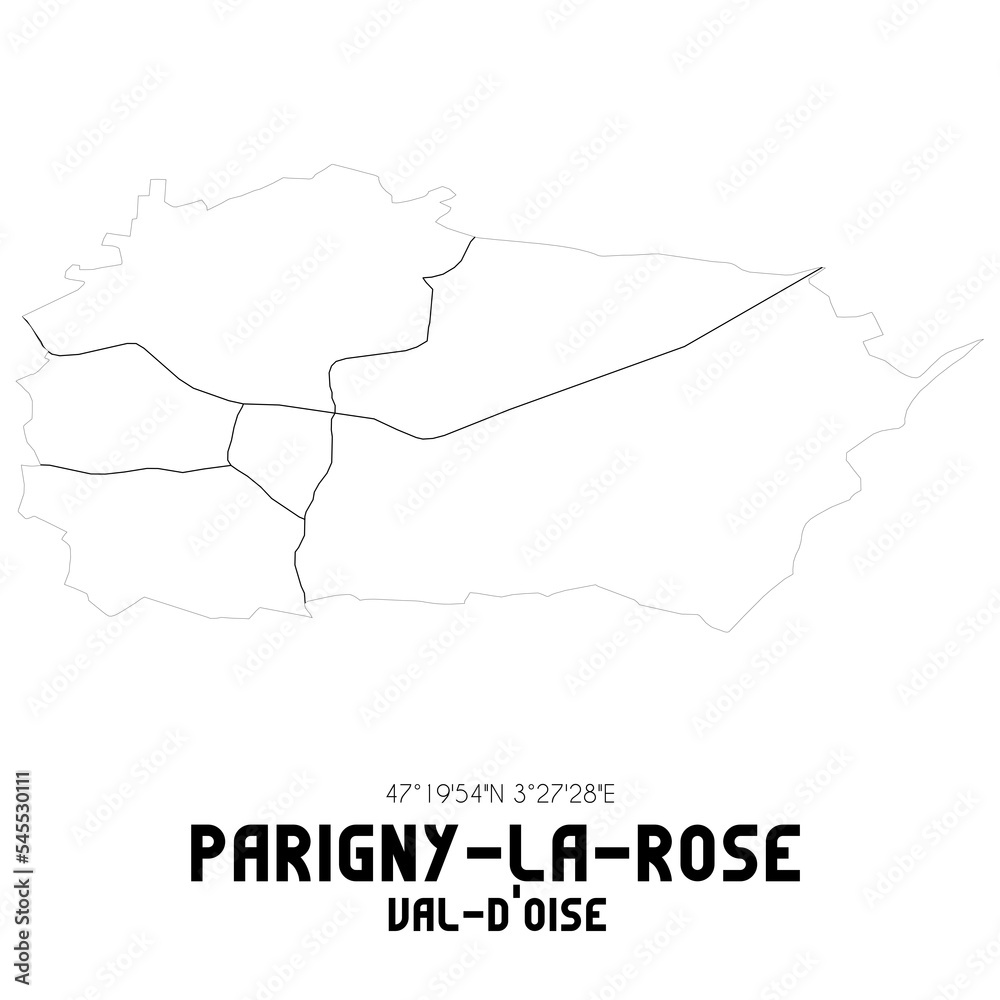 PARIGNY-LA-ROSE Val-d'Oise. Minimalistic street map with black and white lines.