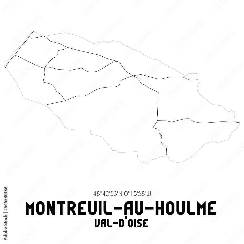 MONTREUIL-AU-HOULME Val-d'Oise. Minimalistic street map with black and white lines.