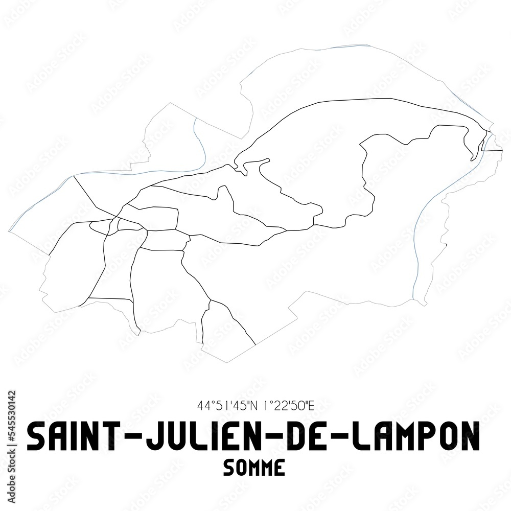 SAINT-JULIEN-DE-LAMPON Somme. Minimalistic street map with black and white lines.