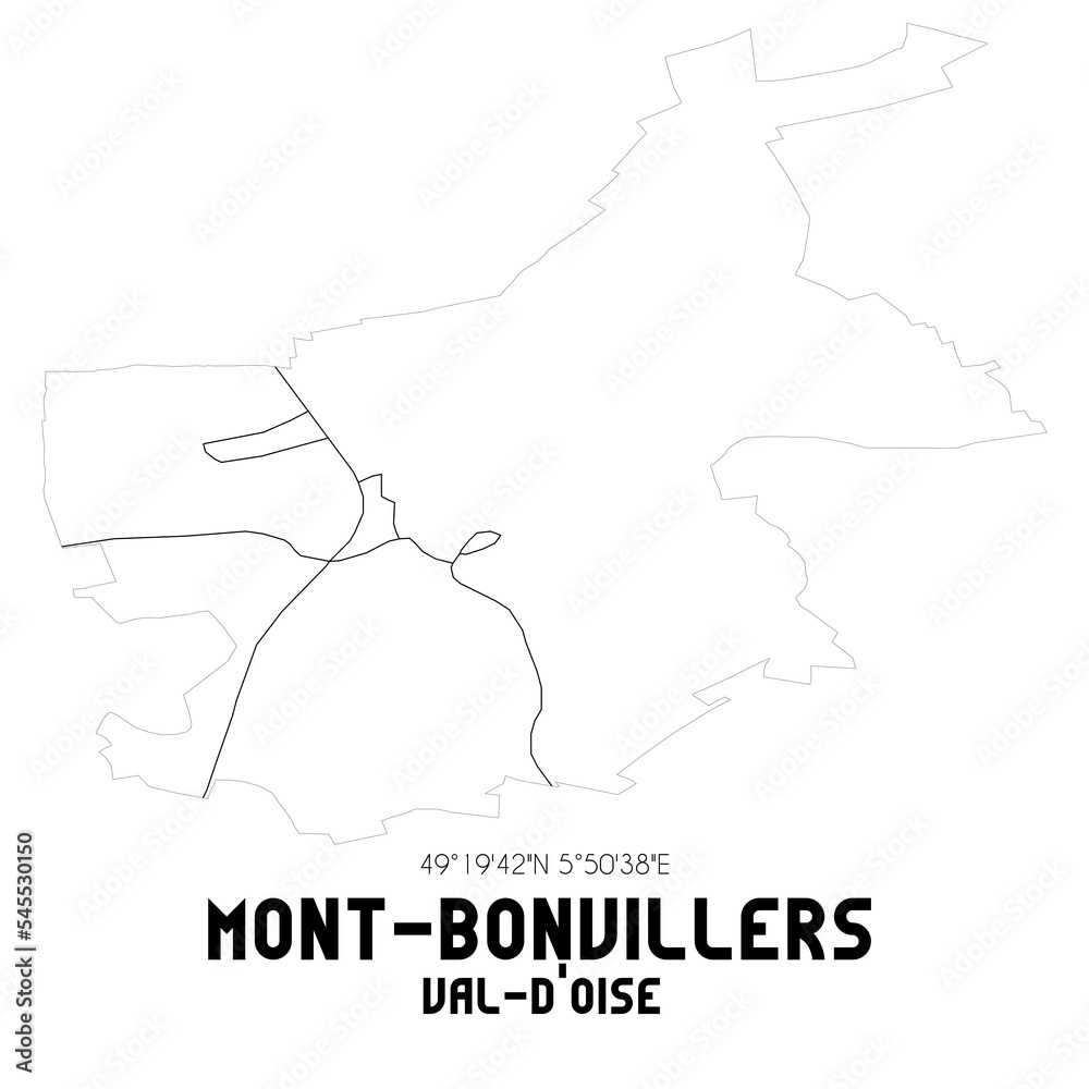 MONT-BONVILLERS Val-d'Oise. Minimalistic street map with black and white lines.