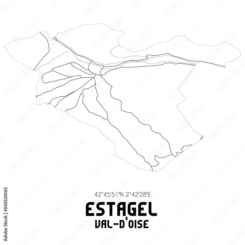 ESTAGEL Val-d'Oise. Minimalistic street map with black and white lines.