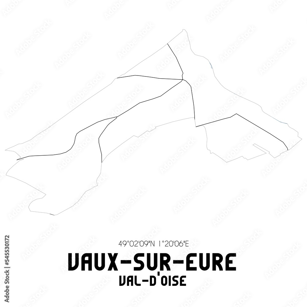 VAUX-SUR-EURE Val-d'Oise. Minimalistic street map with black and white lines.