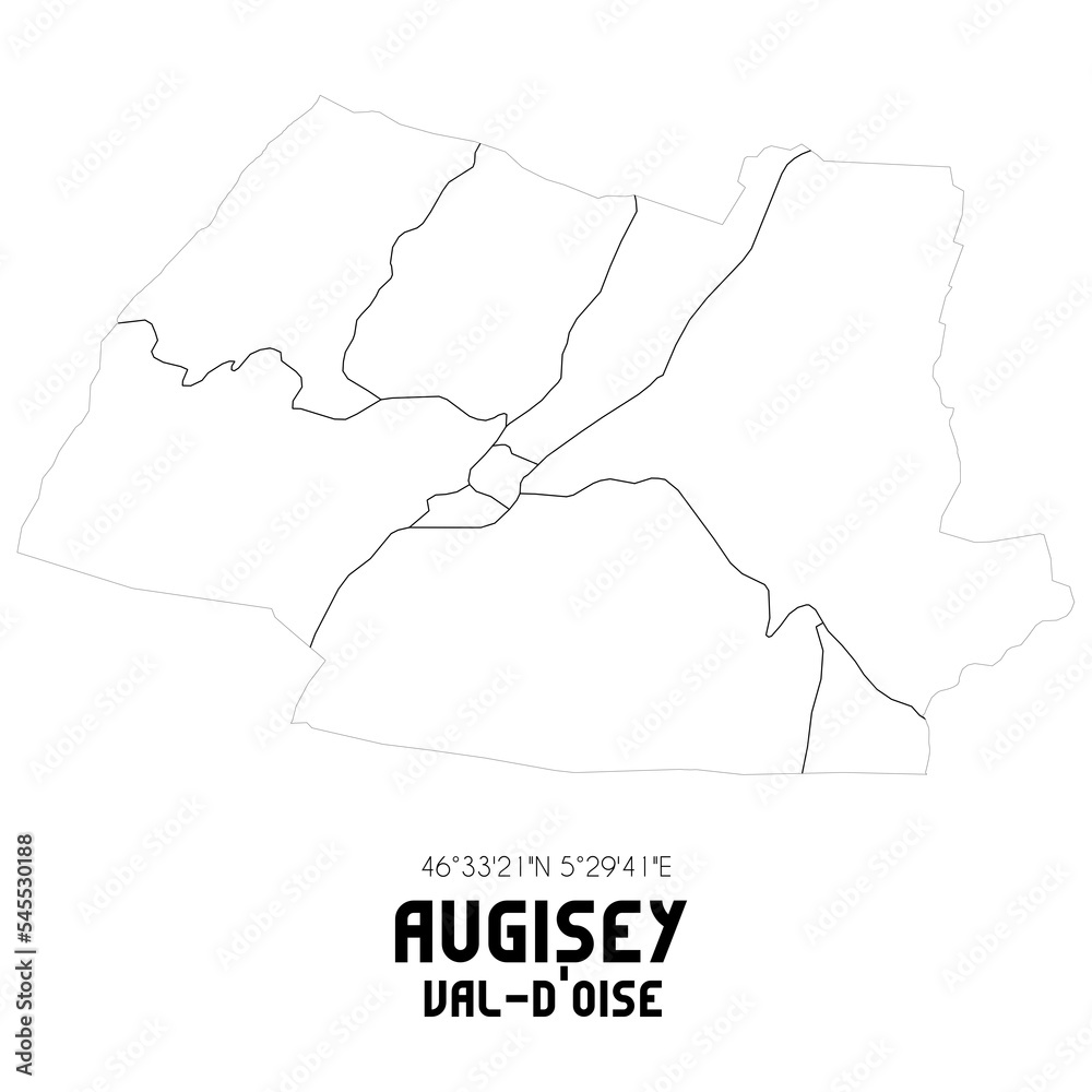 AUGISEY Val-d'Oise. Minimalistic street map with black and white lines.