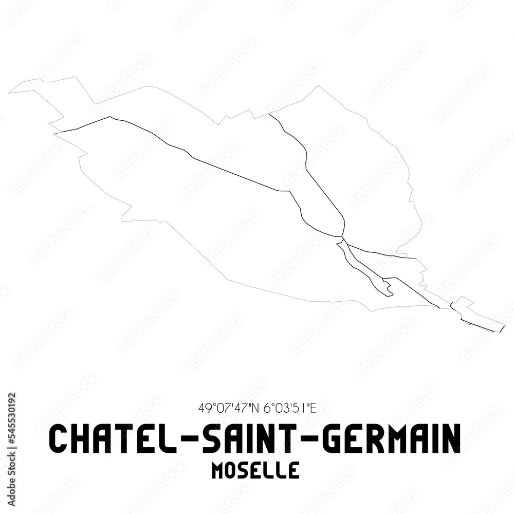 CHATEL-SAINT-GERMAIN Moselle. Minimalistic street map with black and white lines.