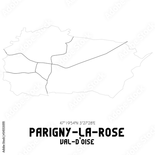 PARIGNY-LA-ROSE Val-d'Oise. Minimalistic street map with black and white lines.