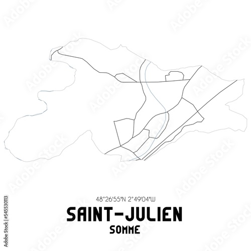 SAINT-JULIEN Somme. Minimalistic street map with black and white lines.